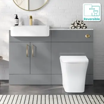 Harper Stone Grey Combination Vanity Basin with Marble Top & Houston Toilet 1200mm - Brushed Brass Accents