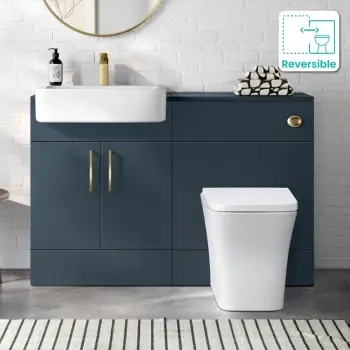 Harper Navy Blue Combination Vanity Basin and Houston Toilet 1200mm - Brushed Brass Accents
