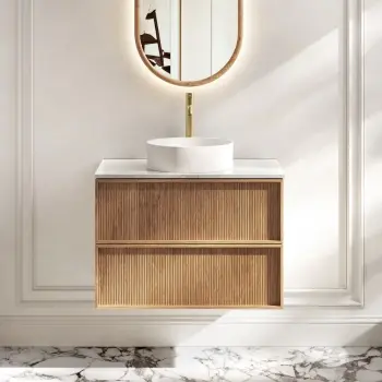 Bora Natural Oak Wall Hung Vanity Drawer with Carrara Marble Top 800mm - Basin Not Included