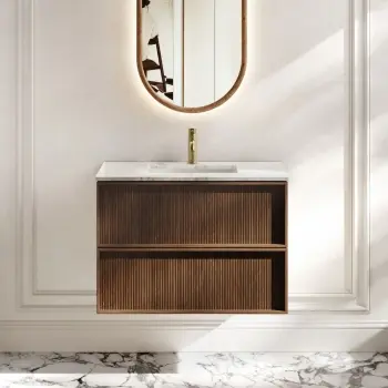 Bora Natural Walnut Carrara Marble Wall Hung Vanity Drawer & Undermount Basin 800mm