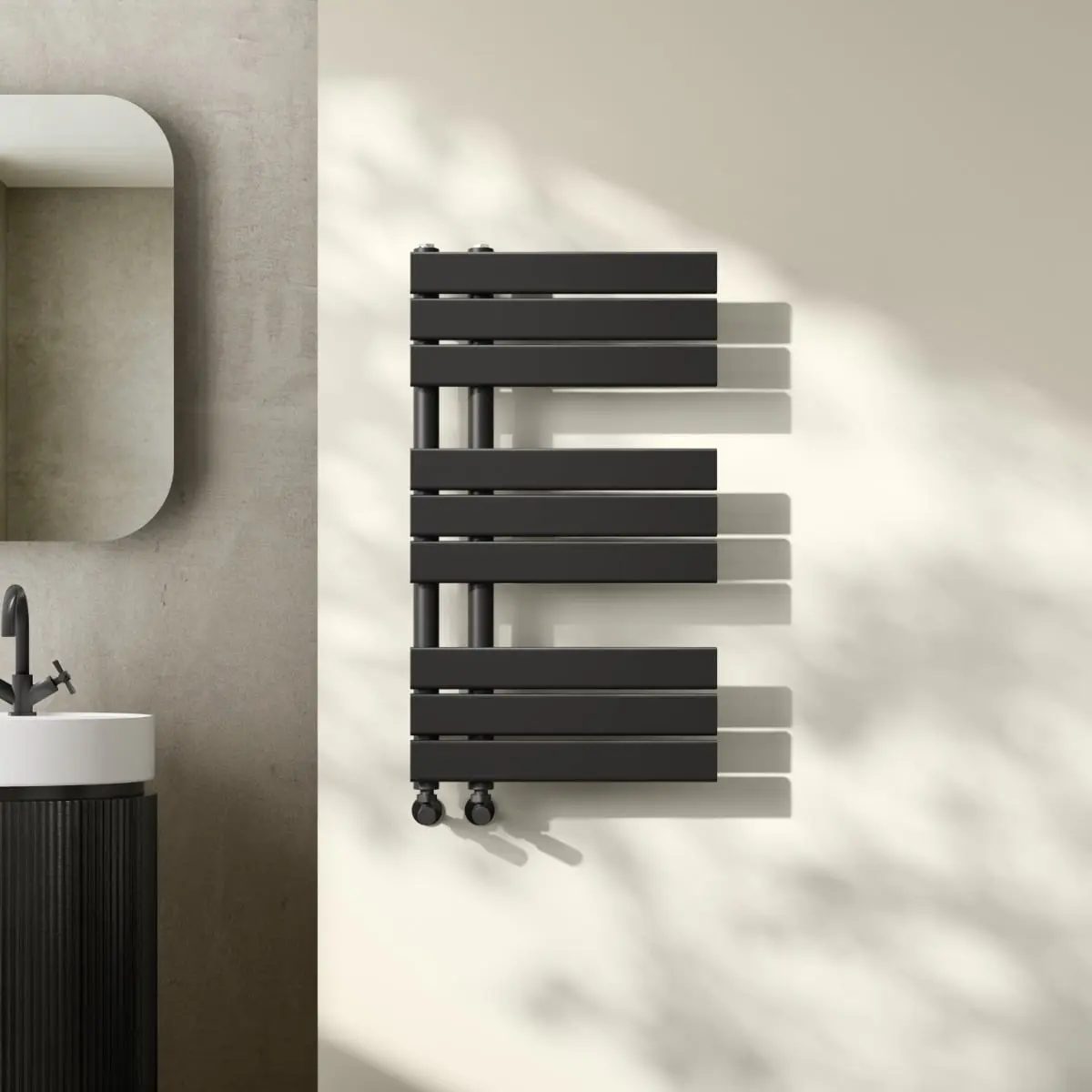Seville Matt Black Designer Flat Panel Heated Towel Rail 800x450mm