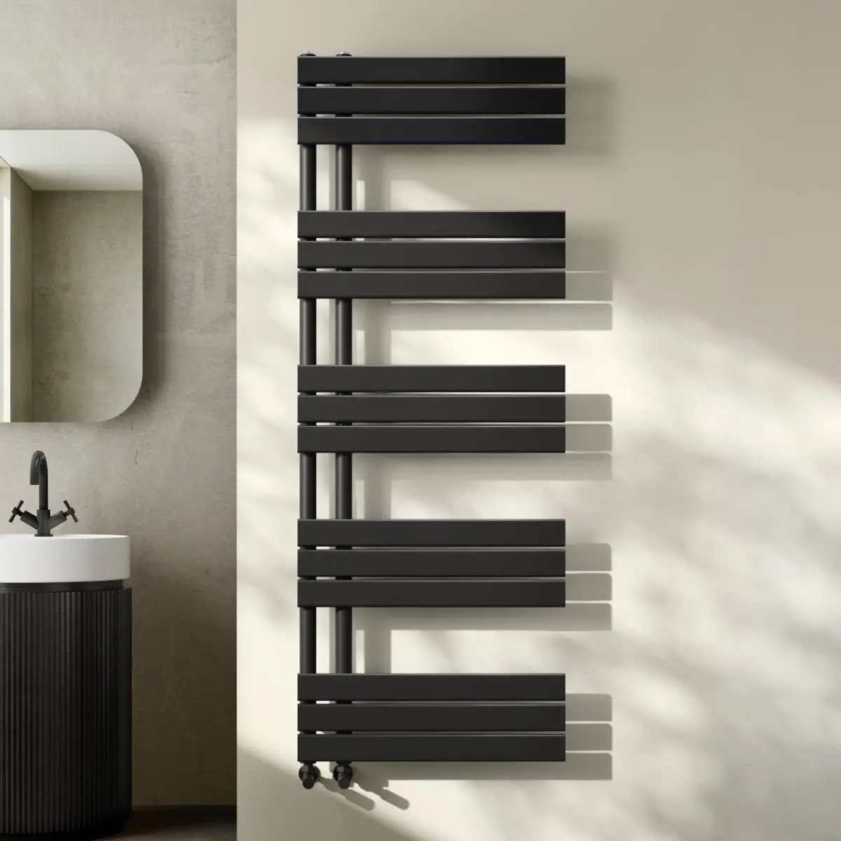 Seville Matt Black Designer Flat Panel Heated Towel Rail 1600x600mm