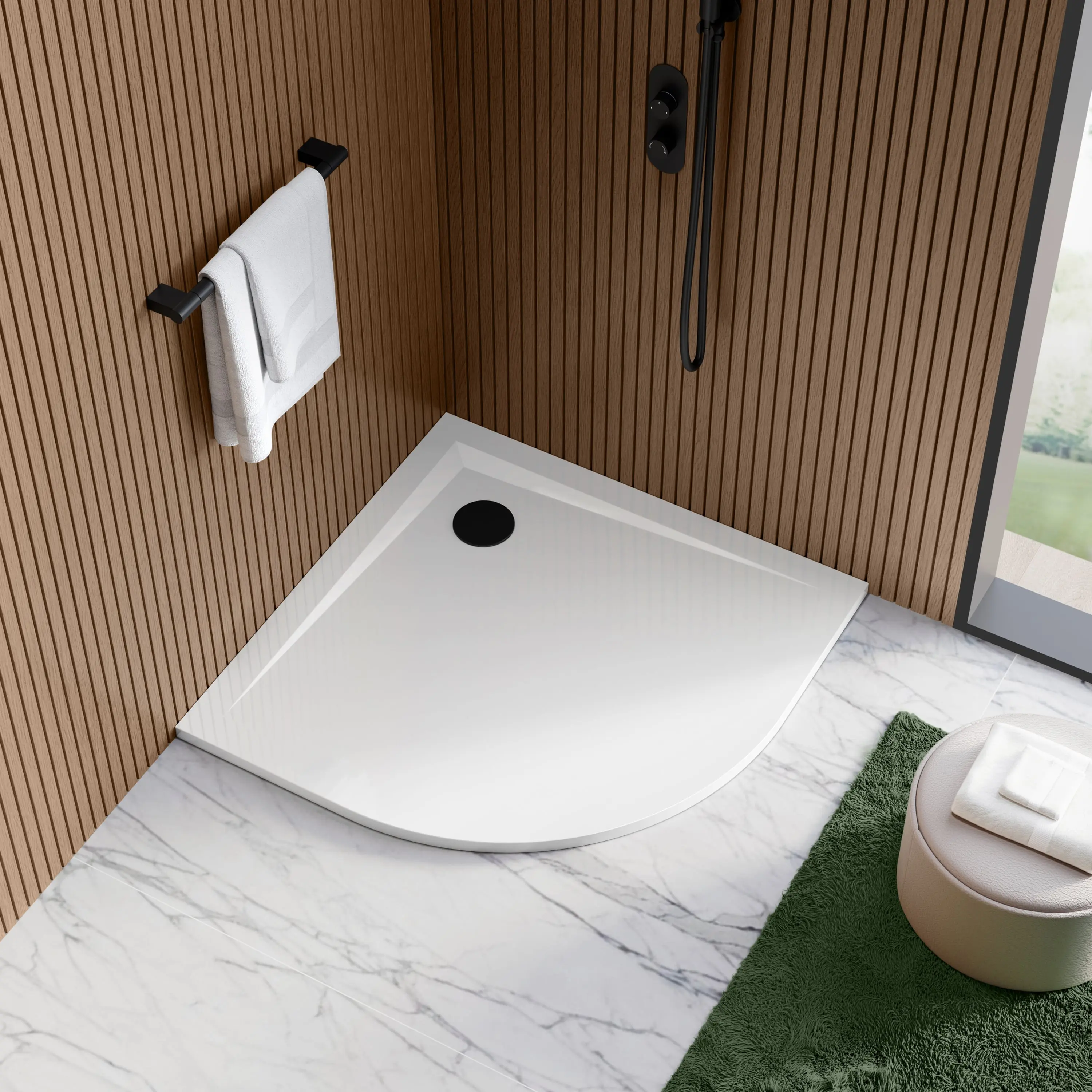 Sydney Low Profile Quadrant Gloss White Stone Shower Tray 900x900mm