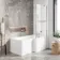 L Shaped 1500 Shower Bath with Front Panel & 4mm Fixed Screen with Rail - Right Handed