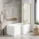 L Shaped 1500 Shower Bath with Front Panel & 6mm Easy Clean Brushed Brass Bath Screen - Right Handed