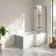 Brixton L Shaped 1500 Shower Bath with Front Panel & 6mm Easy Clean Brushed Copper Folding Bath Screen - Right Handed