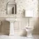 Enid Traditional Low-Level Toilet With Gloss White Wooden Seat & Pedestal Basin - Double Tap Hole