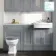 Monaco Dove Grey Combination Vanity Traditional Basin with Marble Top & Hudson Toilet with Wooden Seat 1500mm