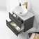 Elba Graphite Grey Wall Hung Drawer Vanity with Marble Top & Oval Counter Top Basin 600mm - Brushed Brass Accents