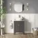 Bermuda Graphite Grey Vanity with Marble Top & Oval Counter Top Basin 600mm - Brushed Brass Accents