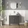 Bermuda Graphite Grey Vanity with Marble Top & Curved Counter Top Basin 800mm - Brushed Brass Accents