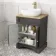 Lucia Graphite Grey Vanity with Oak Effect Top & Curved Counter Top Basin 640mm - Brushed Brass Accents