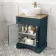 Lucia Inky Blue Vanity with Oak Effect Top & Oval Counter Top Basin 640mm - Brushed Brass Accents