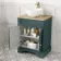 Lucia Midnight Green Vanity with Oak Effect Top & Round Counter Top Basin 640mm - Brushed Brass Accents