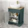 Lucia Midnight Green Vanity with Oak Effect Top & Curved Counter Top Basin 640mm - Brushed Brass Accents