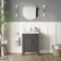 Bermuda Graphite Grey Basin Vanity 600mm - Brass Knurled Handles