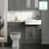 Monaco Graphite Grey Combination Vanity Traditional Basin with Marble Top 1200mm (Excludes Pan & Cistern) - Brass Knurled Handles