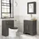 Lucia Graphite Grey Vanity with Oak Effect Top & Curved Counter Top Basin 640mm - Brass Knurled Handles