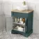 Lucia Midnight Green Vanity with Oak Effect Top & Round Counter Top Basin 640mm - Brass Knurled Handles