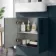 Harper Navy Blue Basin Vanity with Marble Top & Back To Wall Unit 1200mm (Excludes Toilet) - Black Accents