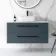Elba Inky Blue Wall Hung Drawer Vanity with Marble Top & Curved Counter Top Basin 1000mm - Black Accents