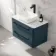 Omaha Navy Blue Wall Hung Drawer Vanity with Marble Top & Curved Counter Top Basin 800mm - Black Accents