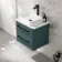 Omaha Mystic Green Wall Hung Drawer Vanity with Marble Top & Marin Basin 600mm - Black Accents