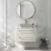 Omaha Linen White Wall Hung Drawer Vanity with Marble Top 800mm (Excludes Counter Top Basin) - Brushed Brass Accents