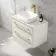 Omaha Linen White Wall Hung Drawer Vanity with Marble Top & Curved Counter Top Basin 800mm - Brushed Brass Accents