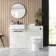 Sicily Fluted Coastal White Vanity with Semi Recessed Basin 600mm - Black Accents