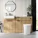 Sicily Fluted Country Oak Combination Vanity Basin with Marble Top & Utah Comfort Height Toilet 1500mm - Black Accents