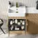 Sicily Fluted Country Oak Basin Vanity with Marble Top & Back To Wall Unit 1000mm (Excludes Toilet) - Brushed Brass Accents