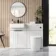 Sicily Fluted?Coastal White Vanity Basin and Utah Comfort Height Toilet 1200mm Black Accents - Left