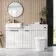 Sicily Fluted?Coastal White Vanity Basin with Marble Top & Tucson Toilet 1500mm - Black Accents