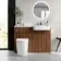 Sicily Fluted Black Walnut Combination Vanity Basin and Utah Comfort Height Toilet 1200mm - Chrome Handles - Right Handed