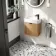 Cayman Natural Oak Cloakroom Wall Hung Slimline Basin Vanity 440mm - Black Accents