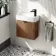 Cayman Natural Walnut Cloakroom Wall Hung Slimline Basin Vanity 440mm - Black Accents