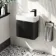 Cayman Black Oak Cloakroom Wall Hung Slimline Basin Vanity 440mm - Black Accents