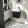 Cayman Black Oak Cloakroom Wall Hung Slimline Basin Vanity 440mm - Black Accents