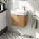 Cayman Natural Oak Cloakroom Wall Hung Slimline Basin Vanity 440mm - Chrome Handle