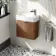 Cayman Natural Walnut Cloakroom Wall Hung Slimline Basin Vanity 440mm - Chrome Handle