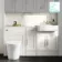Monaco Cotton White Vanity Basin with Marble Top and Tucson Toilet 1500mm - Brass Knurled Handles