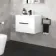 Avon Gloss White Wall Hung Basin Drawer Vanity 600mm - Black Accents
