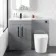 Avon Stone Grey Combination Vanity Basin and Boston Toilet 1100mm - Black Accents - Left Handed
