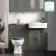 Monaco Graphite Grey Combination Vanity Traditional Basin and Hudson Toilet with Wooden Seat 1200mm - Brushed Brass Accents