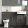 Monaco Graphite Grey Combination Vanity Traditional Basin and Hudson Toilet with Wooden Seat 1500mm - Brushed Brass Accents