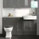 Monaco Graphite Grey Combination Vanity Traditional Basin with Marble Top & Hudson Toilet with Wooden Seat 1500mm - Brushed Brass Accents