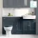 Monaco Inky Blue Combination Vanity Traditional Basin with Marble Top & Hudson Toilet with Wooden Seat 1500mm - Brushed Brass Accents