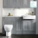 Monaco Dove Grey Combination Vanity Traditional Basin with Marble Top and Seattle Toilet 1500mm - Brass Knurled Handles