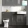 Monaco Graphite Grey Combination Vanity Basin and Hudson Toilet with Wooden Seat 1500mm - Brass Knurled Handles